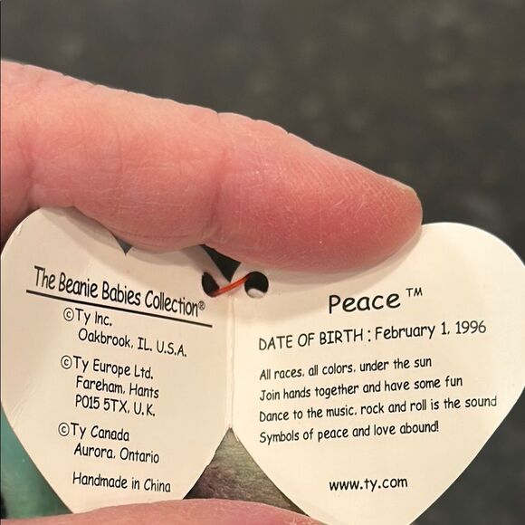 TY Beanie Baby Original 1996 Peace Bear Tie-Dye Rainbow w/ Swing Tag & Tush Tag - Picture 10 of 10